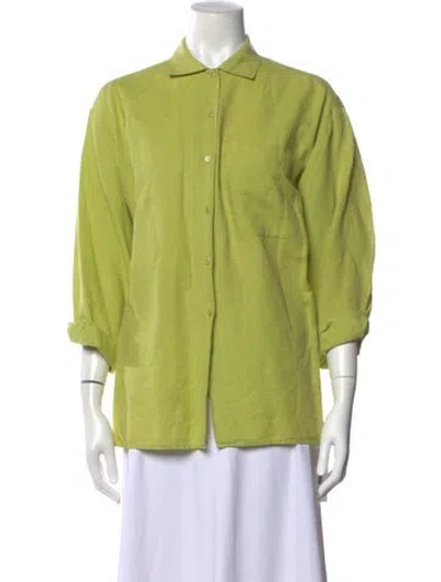 Pre-owned Cacharel Vintage Linen Button-up Top In Green