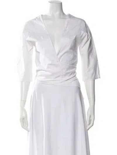Pre-owned Cacharel V-neck Three-quarter Sleeve Blouse In White