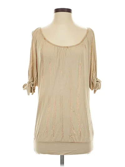 Pre-owned Caché 3/4 Sleeve Top Tan Cold Shoulder Neckline Tops In Brown