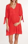 Cache Coeur Amy Maternity/nursing Babydoll Dress In Coral