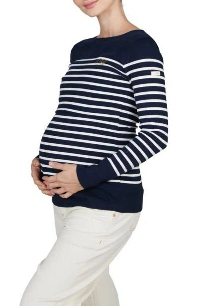Cache Coeur Benodet Sailor Long Sleeve Maternity/nursing Top In Marine/ White