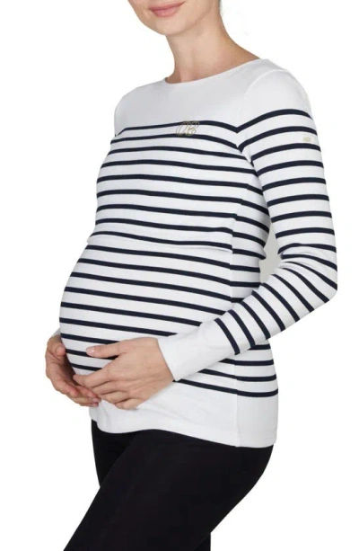 Cache Coeur Benodet Sailor Long Sleeve Maternity/nursing Top In White/ Marine