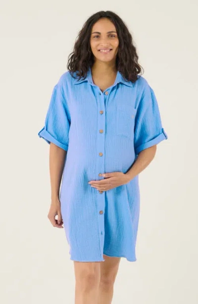 Cache Coeur Bertille Maternity And Nursing Beach Dress In Blue