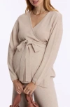 Cache Coeur Beverly Wool Blend Wrap Maternity/nursing Sweater In Beige