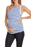 Cache Coeur Carnac Maternity/nursing Tank Top In White/ Blue