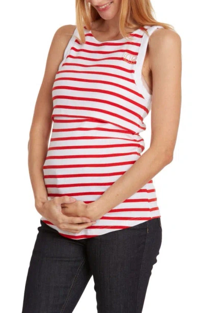 Cache Coeur Carnac Maternity/nursing Tank Top In White/ Coral