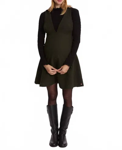 Cache Coeur Charlotte Maternity And Nursing Pinafore Dress In Khaki In Green