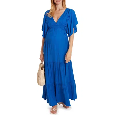 Cache Coeur Claudette Maternity Maxi Dress In Blue