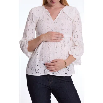 Cache Coeur Clothilde Eyelet Embroidered Nursing/maternity Top In White
