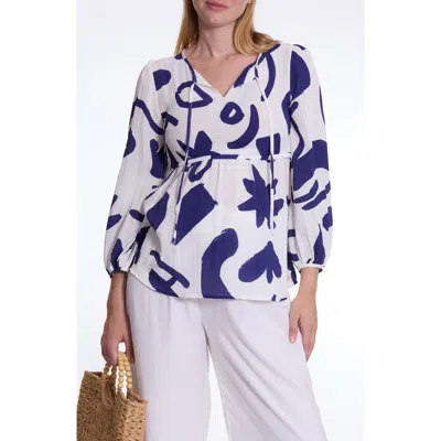 Cache Coeur Corfou Print Tie Neck Maternity Top In White Multi