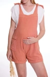 Cache Coeur Eloise Dungaree Maternity Short Overalls In Apricot