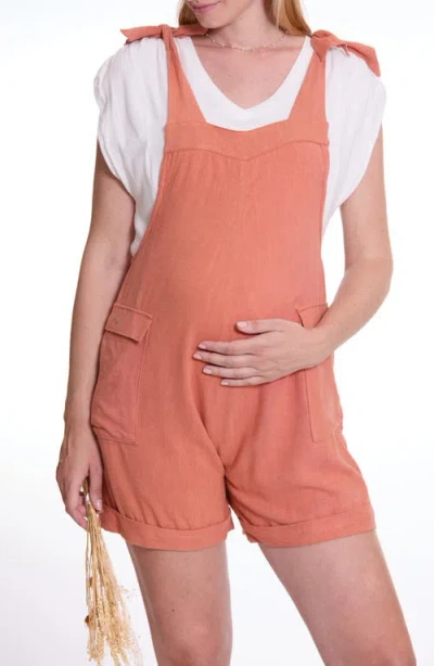 Cache Coeur Eloise Dungaree Maternity Short Overalls In Apricot