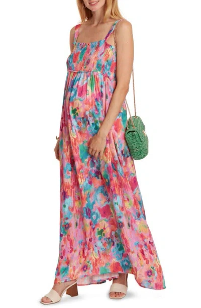 Cache Coeur Kahlo Maternity/nursing Maxi Dress In Pink Multi