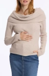Cache Coeur Kim Rib Fold Over Cowl Neck Wool Blend Maternity Sweater In Beige