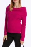 Cache Coeur Kim Rib Fold Over Cowl Neck Wool Blend Maternity Sweater In Fuchsia