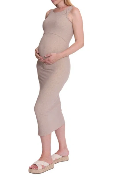 Cache Coeur Malaga Metallic Rib Maternity/nursing Dress In Neutral