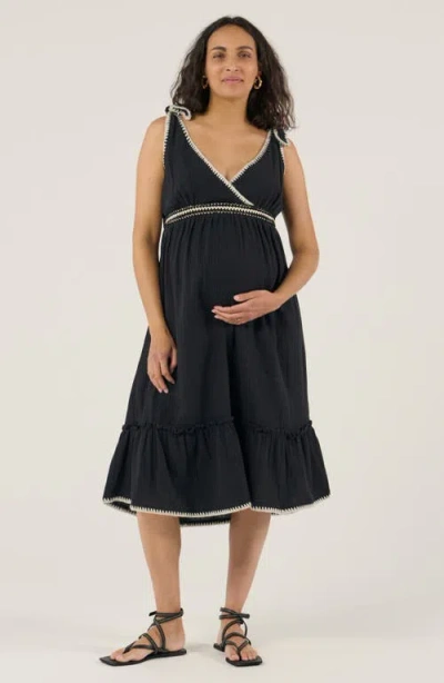 Cache Coeur Maternity And Nursing Behemian Midi Dress Gaia In Black