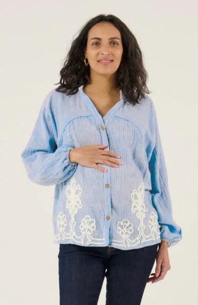 Cache Coeur Maternity And Nursing Blouse Sarah In Blue