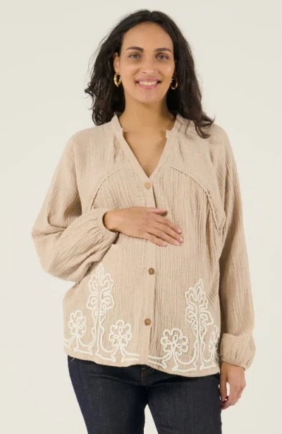 Cache Coeur Maternity And Nursing Blouse Sarah In Neutral