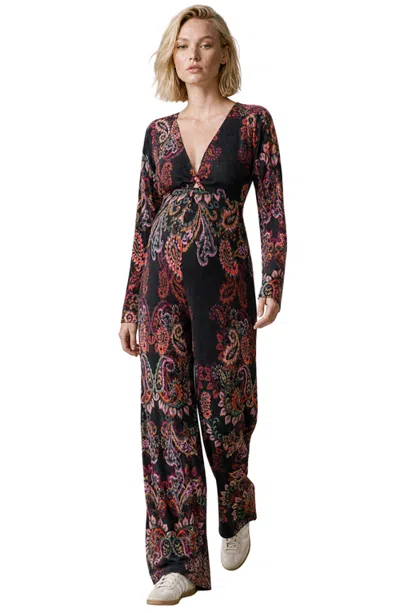Cache Coeur Maternity & Nursing Long Sleeve Jumpsuit Valentina In Multi