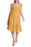 Cache Coeur Melody Organic Cotton Gauze Maternity/nursing Midi Dress In Cumin