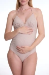 Cache Coeur Milos Texture One-piece Maternity Swimsuit In Beige