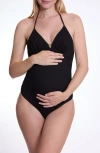 Cache Coeur Milos Texture One-piece Maternity Swimsuit In Black