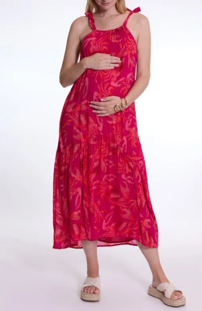 Cache Coeur Nagoya Floral Chiffon Maternity/nursing Dress In Red Multi