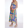 Cache Coeur Naiade Abstract Print Maternity/nursing Maxi Dress In Blue Multi