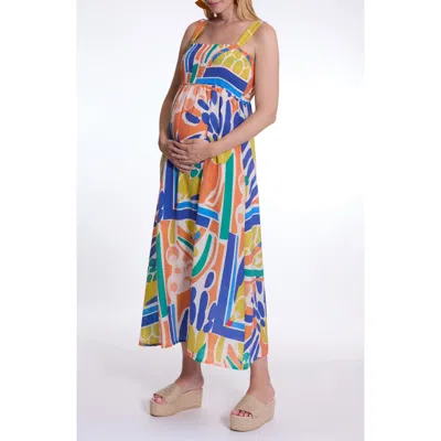 Cache Coeur Naiade Abstract Print Maternity/nursing Maxi Dress In Blue Multi