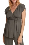 Cache Coeur Origin Maternity/nursing Pajama Top In Khaki