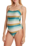 CACHE COEUR CACHE COEUR RAINBOW METALLIC STRIPE ONE-PIECE MATERNITY SWIMSUIT