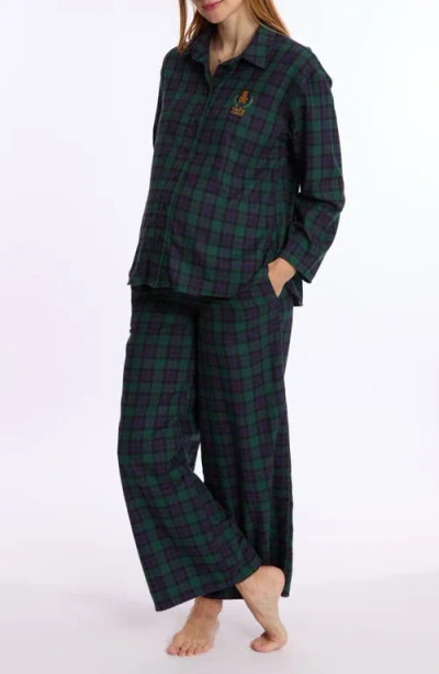 Cache Coeur Teddy Plaid Maternity Pajamas In Green