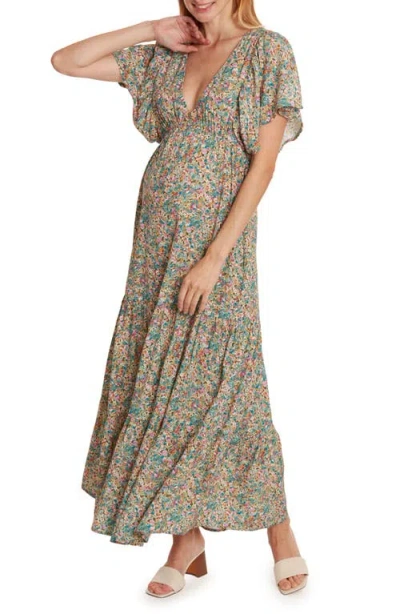 Cache Coeur Victoria Maternity And Nursing Maxi Dress In Multi