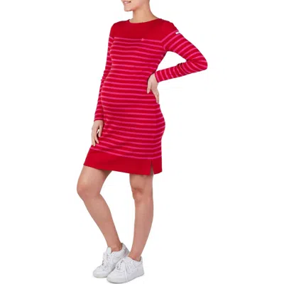 Cache Coeur X Armor Lux C'est La Vie Quimper Long Sleeve Maternity Dress In Red/fushia
