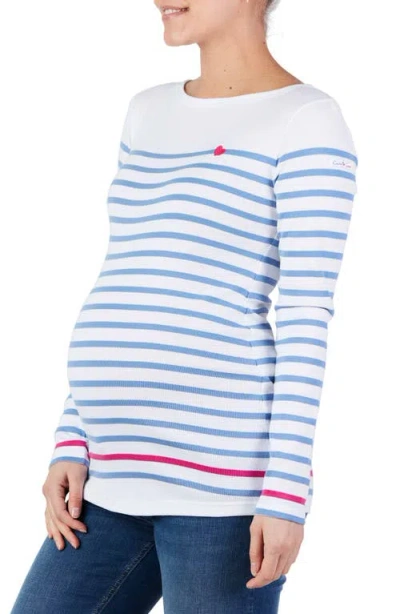 Cache Coeur X Armor Lux C'est La Vie Stripe Organic Cotton Maternity Top In White/marine
