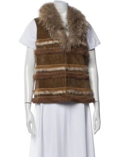 Pre-owned Caché Leather Fur Coat W/ Tags In Brown