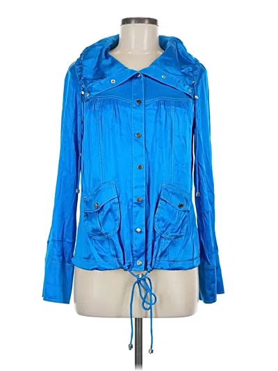 Pre-owned Caché Long Sleeve Silk Top Blue Tie Neck Tops