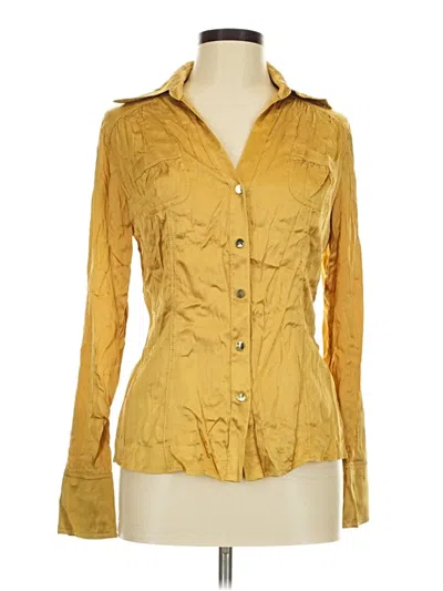 Pre-owned Caché Long Sleeve Silk Top Gold Cowl Neck Tops