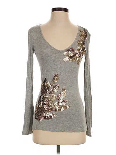 Pre-owned Caché Long Sleeve Top Gray Sweetheart Neckline Tops