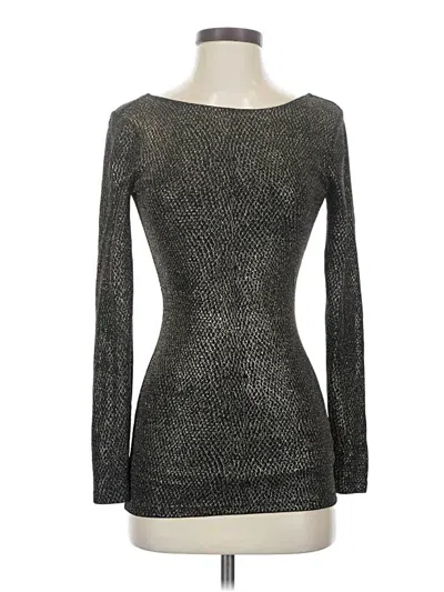 Pre-owned Caché Long Sleeve Top Silver Metallic Pattern Boatneck Tops