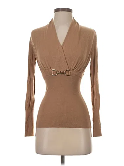 Pre-owned Caché Long Sleeve Top Tan Cowl Neck Tops