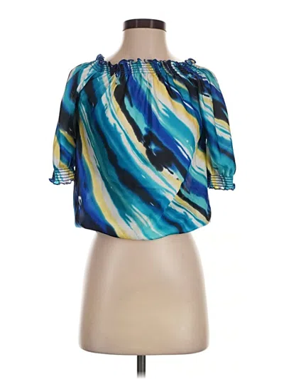 Pre-owned Caché Short Sleeve Blouse In Blue