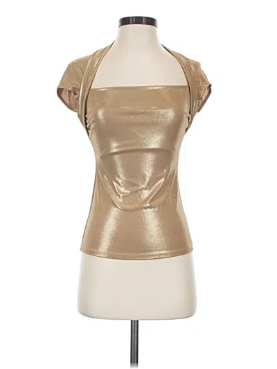 Pre-owned Caché Short Sleeve Blouse In Gold
