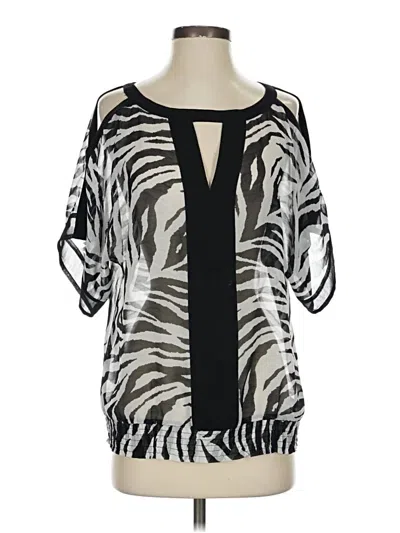 Pre-owned Caché Short Sleeve Blouse In Silver