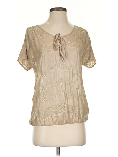 Pre-owned Caché Short Sleeve Blouse In Tan