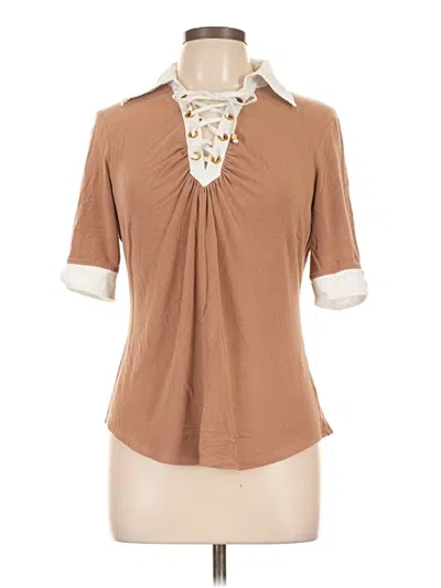 Pre-owned Caché Short Sleeve Henley Shirt In Brown