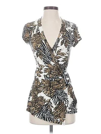 Pre-owned Caché Short Sleeve Top Brown Plunge Neckline Tops