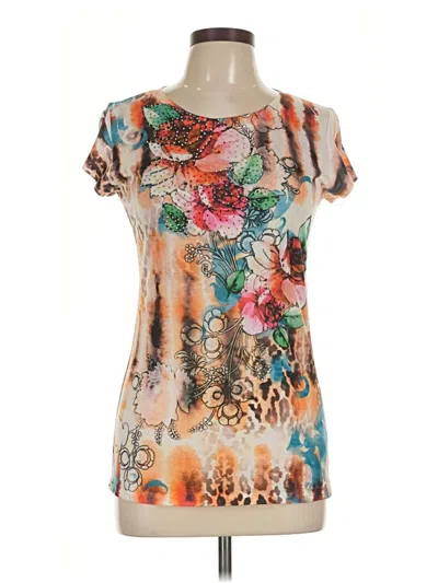 Pre-owned Caché Short Sleeve Top Tan Scoop Neck Tops