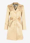 Caché Single-breasted Metallic Trench Coat In Gold